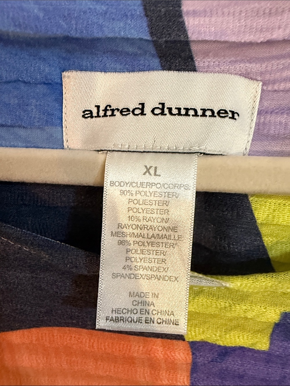 Alfred Dunner Multicolor Abstract Print Tunic - Blue, Purple, Yellow, Orange - Picture 2 of 10